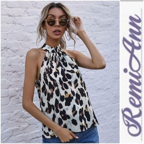 Keyhole Back All Over Print Halter Top - Picture 1 of 8